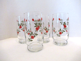 Vtg Anchor Hocking set of 4 glasses drinking red rose vine 5-1/4&quot; 1970&#39;s - £16.82 GBP