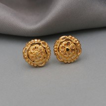 18k Yellow Gold stud earrings gold Earrings , round , Handmade Yellow go... - £120.56 GBP