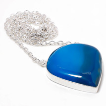 Blue Geode Agate Gemstone Handmade Fashion Chain Pendant Jewelry 1.40&quot; SA 318 - £3.93 GBP