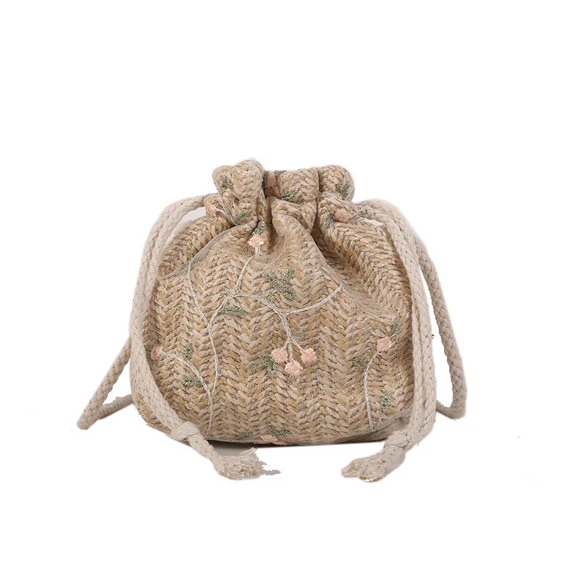 Small Shoulder Bags Women Beach Straw Woven Flower Embroidery Bags Ladie... - $15.26