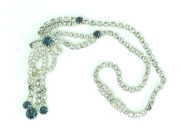 SAPPHIRE BLUE and CLEAR RHINESTONE Vintage Necklace with Dangles - GORGEOUS - £66.68 GBP