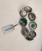 NWT Chico&#39;s Stretch Bracelet Silver Tone with Faux Assorted Green Stones Design - £15.94 GBP