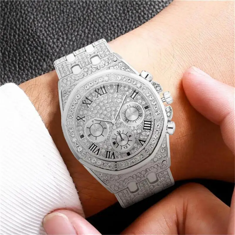 Men&#39;s Watch Fashion  Three-eye Full  Roman Pattern Stainless Steel  Multi-functi - £41.40 GBP