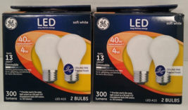 Lot of 2 GE LED Soft White Ceiling Fan Bulbs A15 40w/4w 2pk (4 bulbs total) - £10.38 GBP