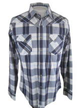 LEE Men shirt WESTERN long sleeve pit to pit L 24 slim plaid pearl snap gray - £13.22 GBP
