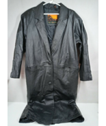 Vintage Outbrook Women&#39;s Black Leather Trenchcoat Size Medium - $98.99