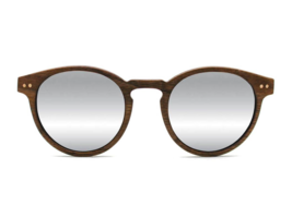 Round Wood Sunglasses w Polarized Lenses -Brown Walnut Wood w Silver Mirror Lens - £52.11 GBP
