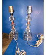 2 Vintage Cut Crystal Table Lamps Multi Faceted 12.5 &quot; Boudoir Mid Centu... - $45.10 CAD