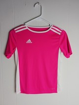 Adidas Climalite 3 Stripe Pink Shirt Boys Size Small - $8.45