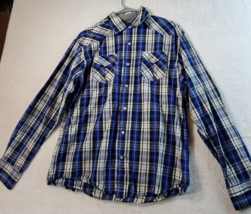 SQ Pearl Snap Button up Shirt Mens Large Plaid Flannel Cotton Long Sleeve Collar - $12.34