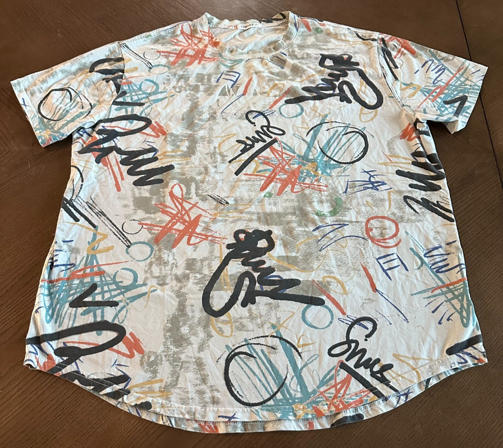 YININF Multicolor Graffiti Streetwear Hip Hop Short Sleeved T-Shirt Men&#39;... - $16.39