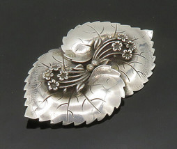 Henry Baca Navajo 925 Silver - Vintage Shiny Floral Leaves Brooch Pin - BP8085 - £128.61 GBP