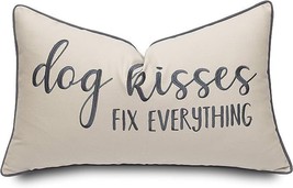 Rudransha Dog Kisses Embroidered Lumbar Accent Throw Pillowcase,Grey,14 X 24 - £27.69 GBP