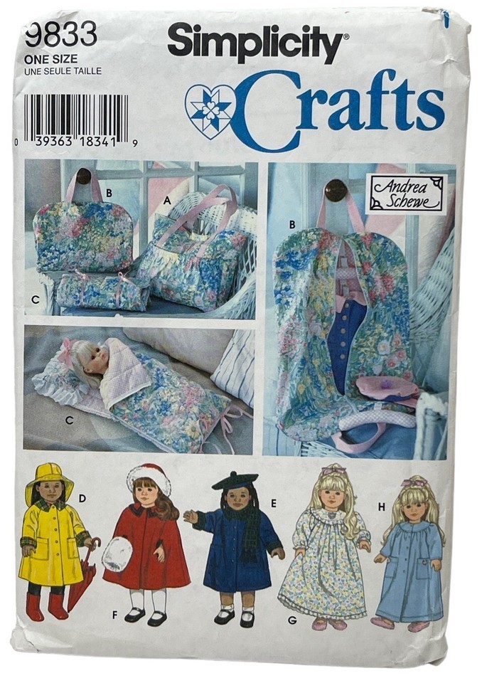 18&quot; Doll Clothes Pattern 9833 Garment Bag, Tote, Sleeping Bag, Coats+ Si... - $3.59