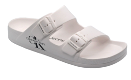Calvin Klein Men&#39;s White Two Buckle Flip Flop Sandal Rubber Shoes Size U... - $45.47