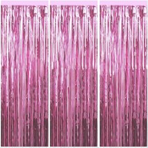 3 Packs 3.2Ft X 6.6Ft Light Pink Metallic Tinsel Foil Fringe Curtains Photo Boot - £11.94 GBP