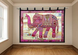 Elephant Wall Hanging Patchwork Big Tapestry Beaded Hand Embroidered Thr... - $197.01