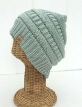 Women&#39;s Solid Jade Green Knit Winter Beanie Hat Soft Stretch Thick Baggy Cap # L - £6.88 GBP