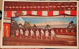 JAPAN Geisha Girl Stage Performance Postcard Painted Backdrop Lanterns C... - $4.95