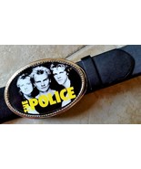 THE POLICE Rock Group Epoxy PHOTO MUSIC BELT BUCKLE &amp; Brown Bonded Leath... - $37.99 CAD