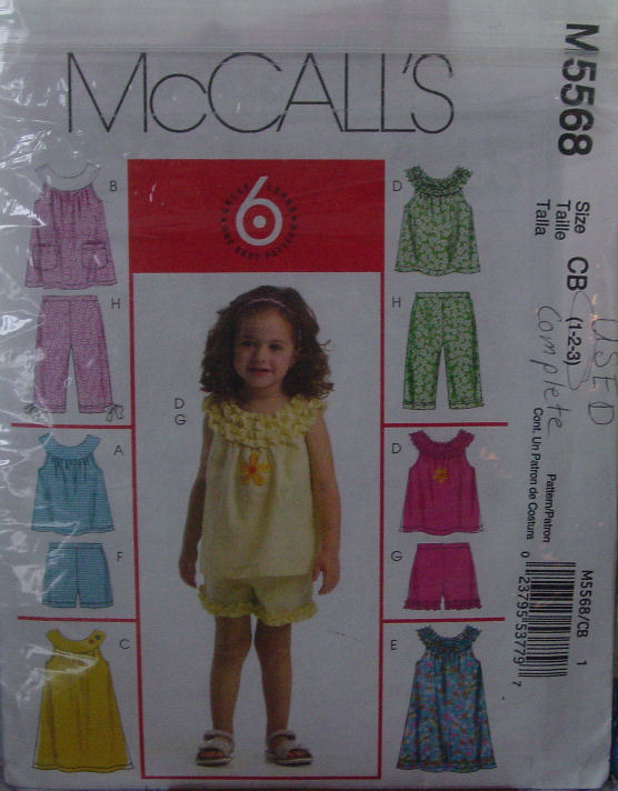 Pattern 5568 (used) Toddler Outfits multi sz 1,2,3  - $4.99