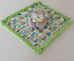 Carters Gray Owl Soft Lovey Plush Security Blanket Green Turquoise Yellow White  - £10.97 GBP