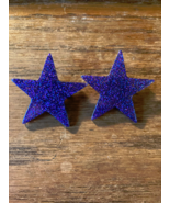 1970 s vintage clip on earrings plastic large glitter purple stars disco... - $19.75