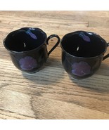 Vtg &#39;80s Mikasa Rondo Tango EJ 702 Black Tea Cup Mug Set 2 Purple Floral... - £6.93 GBP