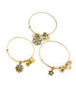 Lot Of Three Alex And Ani Gold Tone Bangle Charm Bracelets Rafaelian Gold - $44.55