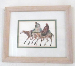 1990&#39;s Carol Grigg &quot;Man &amp; Women With Horses&quot; Framed Native Indian Litho Color Pr - £59.06 GBP