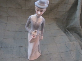 Tall Thin Women Figurine, 10&quot; Statue Porcelain Female in Pale Blue &amp; White - £23.52 GBP