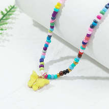 Yellow &amp; Red Multicolor Howlite Butterfly Pendant Necklace - £10.38 GBP