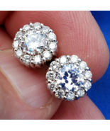 Earth mined Diamond European Earrings Deco Style Halo Studs Solid 14k Wh... - $15,471.35 CAD
