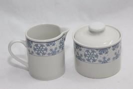 Oneida Frosty Blue Snowflake Christmas Cream and Sugar Bowl with Lid Xmas - $11.75