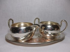 Vtg Asco Silverplate Creamer Sugar &amp; Tray Set tea service marked - £16.87 GBP