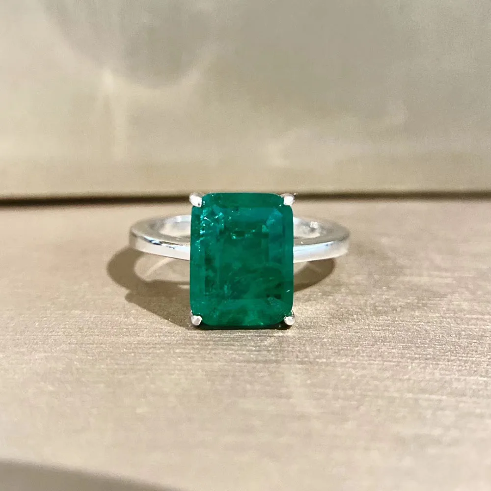Trend Real 925 Silver 8*10MM Emerald Gemstone Rings for Women Vintage Charms Coc - £26.62 GBP