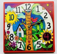 Sincerely Sticks Big Time Wooden Square Clock 9x9 Inch Made In Iowa Hand Painted - $74.79