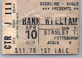Hank Williams Jr.Concert Ticket Stub Avril 10 1983 Pittsburgh Pennsylvania - $75.82