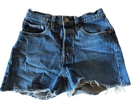 Levi&#39;s Womens Jean Shorts 26 Blue 501 Button Fly Raw Hem Fray Denim Fest... - £11.45 GBP