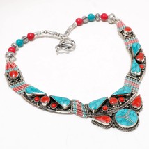 Turquoise Coral Handmade Christmas Gift Jewelry Necklace Nepali 18&quot; SA 4851 - £16.72 GBP