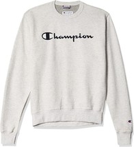 Champion Men&#39;s Powerblend Fleece Logo Sweatshirt - Oatmeal Heather-Small - £19.66 GBP