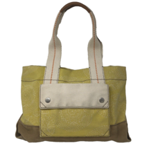 Fossil LENA Shopper Tote Bag Canvas Yellow Large Shoulder Satchel Handbag - $33.35