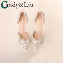 Bridal Shoes 2021 New White Crystal Shoes Crystal Thin Heeled High Heels Wedding - £70.59 GBP