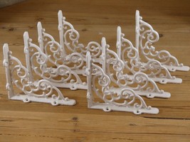 8 Cast Iron Shelf Brackets New Antique Style White 6.5&quot; x 5.5&quot; Corbels B... - £39.50 GBP