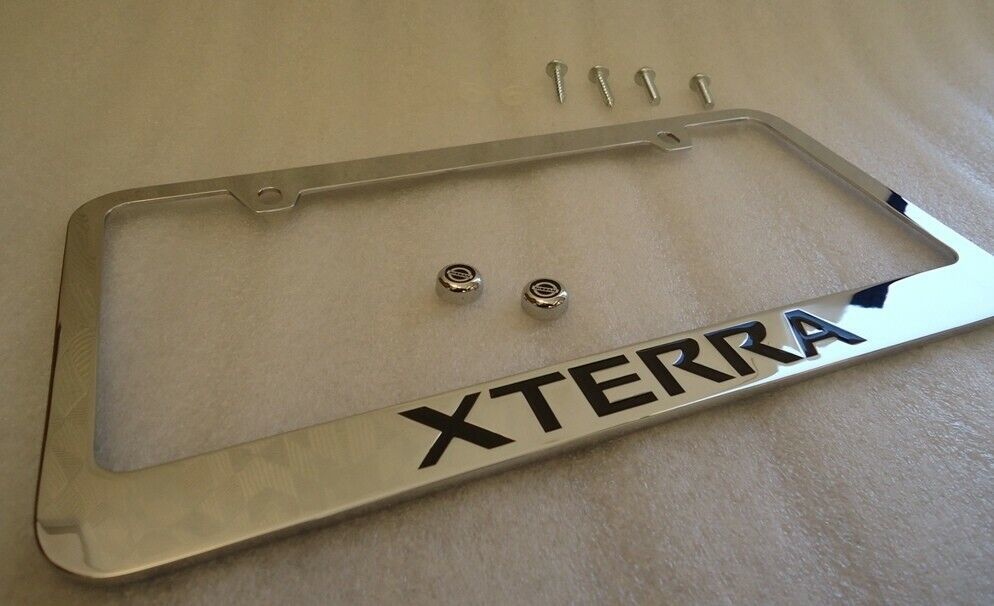 Engraved Chrome Metal License Plate Frame w/ Logo Caps For 00-14 Nissan Xterra - $19.79