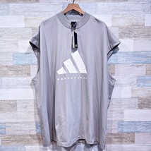 Adidas Oversized Sleeveless Mock Neck Basketball Tee Metal Gray Cotton M... - $34.65