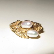 Vintage 14K Gold Japanese Andromeda Pearl Flower Ring Size 5.5 c1950s - £262.98 GBP