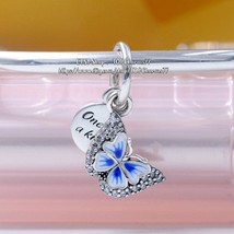 925 Sterling Silver Blue Butterfly &amp; Quote Double Dangle Charm Pendant Charm - £12.97 GBP