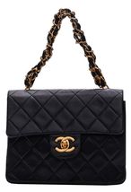 Chanel Mini Matelasse Turn Lock Single Flap Chain Handbag Lambskin Black - £3,654.64 GBP