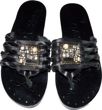 NEW SAM EDELMAN Bryce 6.5 M sandals thongs shoes jeweled slides leather black - £47.80 GBP
